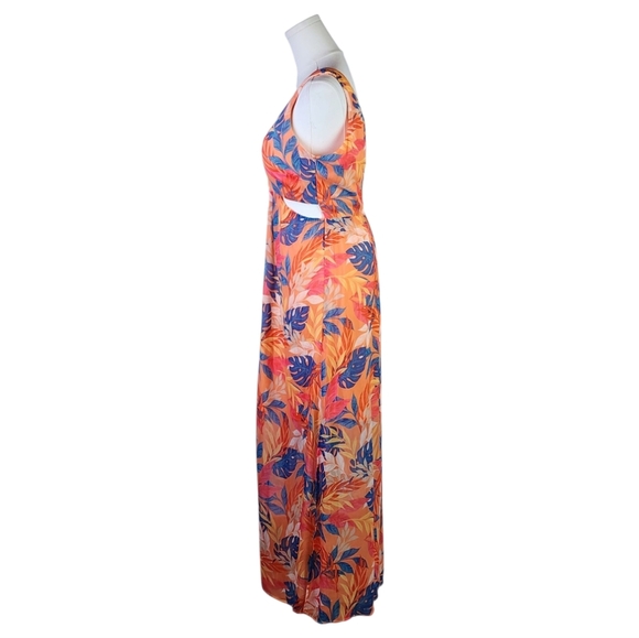 GUESS Tropical Print Maxi Dress Size 6 Cutout Ring Front Cruise Vacation Vibes - Picture 4 of 10